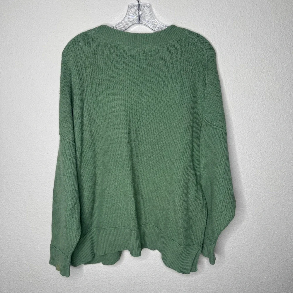 Aerie Womens M‎ Sage Green Oversized Ribbed Crew Neck Cotton Blend Knit Sweater